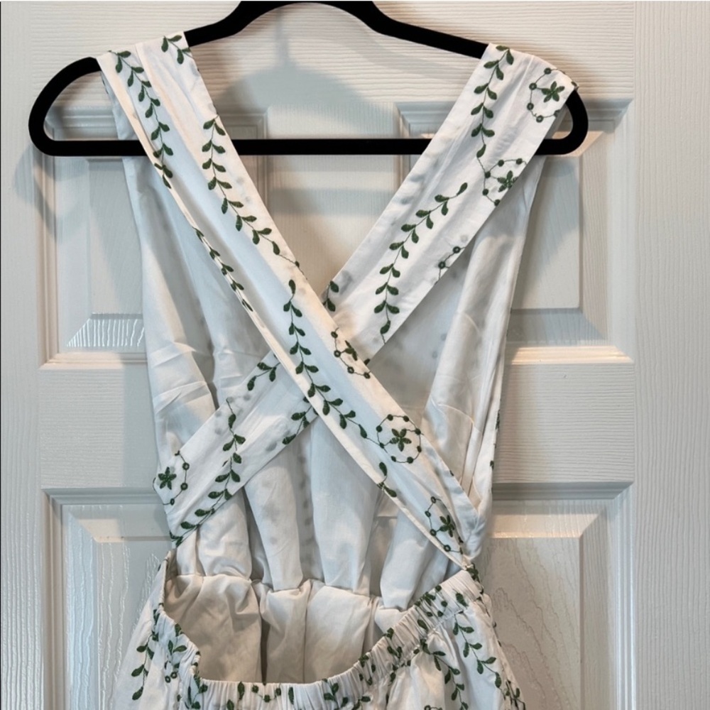 A New Day White Backless Dress with Green Pattern